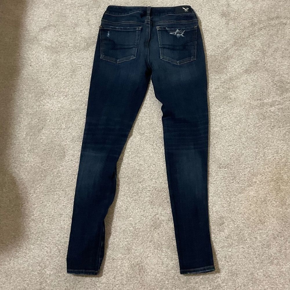 AE distressed, skinny jeans, size 2 dark wash, high-rise stretch denim - Picture 5 of 6